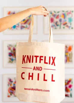 We Are Knitters Tote Bag: Knitflix & Chill| Tote Bags